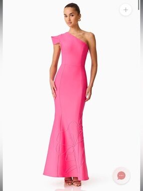 elliatt opline pink floral embroidered one shoulder knit maxi gown dress small